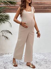 SHEIN Maternity Solid Color Casual Jumpsuit, Stylish And Practical For Daily Wear - Khaki - View 5