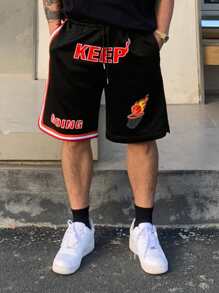 DAZY Herren Lässig Sport Basketball Shorts mit Buchstabenaufdruck - Schwarz - View 1