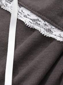 DAZY Lace Panel 2 In 1 Long Sleeve T-Shirt For Women, Spring,Fall Women Clothes - Grey - View 7