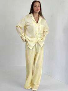 Aloruh Bộ quần áo và áo sơ mi in sọc đỏ trắng mới, phù hợp mặc trong nhà và ngoài trời - Màu vàng - Xem 3