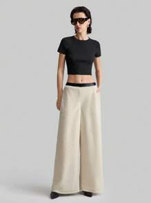 Ontre Damen Aprikot 90er Jahre Stil Lässig Gerade-Bein Frühlings Hose, Urban Chic minimalistisches Mode, Alltags Tragen - Verschiedenfarbig - Übersicht 2