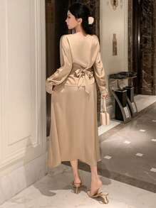 DAZY 2 pièces Ensemble top et jupe femme avec brides croisées, vêtements femme pour l'automne - Nude - Voir 2