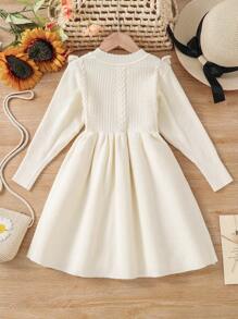 Young Girl Solid Color Ruffle Collar Puff Sleeve Sweater Dress