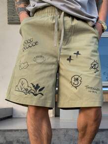 DAZY Shorts casuales de verano para hombres con cordón en la cintura y estampado geométrico
