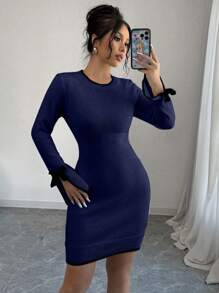 Chiquease 2024 New Fashionable Design Knit Dress - Navy Blue - View 5