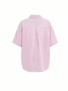 DAZY 女士蝴蝶结刺绣翻领宽松短袖衬衫，春夏