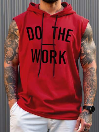 Manfinity LEGND Plus Size Men's Graphic Letter Print Drawstring Hooded Casual Tank Top