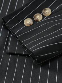 Manfinity Mode Plus Size Men's Striped Lapel Collar Double-Breasted Jacket And Pants, Business Suit Set