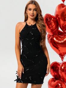 Zolique Women's Bow-Knot Holiday Party Sweater Dress Black Autumn Elegent - Black - View 6