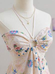 Soleia 春季女士腰部镂空刺绣花卉印花沙滩吊带裙 - 彩色 - 查看 4