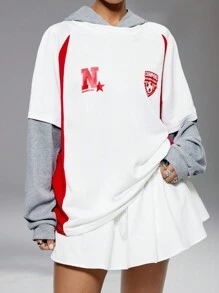 SHEIN EZwear Tween Girls Y2K 情侣装同款数字图案足球卫衣 - 白色 - 查看 5