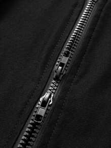 Glamine Traje de 2 piezas estilo oficina en negro, chaqueta de manga larga corta y ajustada con cremallera y falda mini de tela acanalada con bajo dividido, un estilo sencillo y sexy apto para uso diario en la oficina o citas