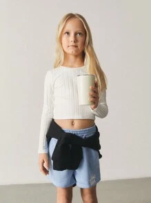 SHEIN Tween Girls' Knitted Texture Solid Color Round Neck Casual T-Shirt 3pcs/Set
