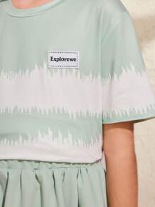 SHEIN 2 Pieces Set For Tween Girl,Sage Green Summer Casual Elegant School Outfit,Round Neck Short-Sleeve T-Shirt Paired With A Skirt,Soft Skin-Friendly Set - Green - View 4