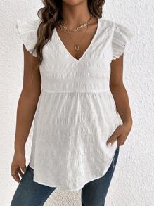 SHEIN Maternity Casual Solid Color Textural Cap Sleeve Blouse - White - View 4