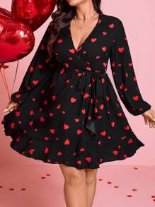 SHEIN Clasi 大码简约时尚休闲日常连衣裙，情人节 - 黑色 - 查看 3