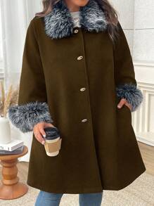 SHEIN LUNE Plus Size Minimalist Fashion Casual Overcoat, Daily Wear - Brown - View 3