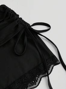 ROMWE Dark Gothic High Stretch Knit Lace Patchwork Black Pajama Bottoms - Black - View 4