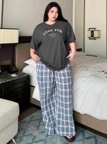 Dazy Plus 2pcs Set Loose Pajama Top And Bottoms, All Season Casual Loungewear - Grey - View 9