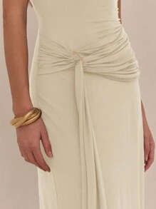 MUSERA Draped Front Ruched Maxi Dress Spring Vacation Pastel Summer Graduation, Prom, Elegant Ibiza Wedding Guest Holiday Beach Night Out