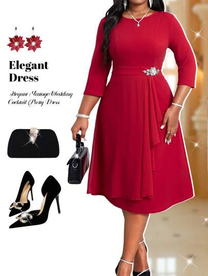 Fleurora Autumn And Winter Christmas Party Dress Elegant Vintage Work Wedding Cocktail Party Flared Cloak Sleeve New Product A Line Dress Plus Size Dresses Bridesmaid Dress