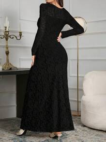 Modelyn 都市优雅白色蕾丝修身连衣裙女士长款晚礼服 - 黑色 - 查看 2
