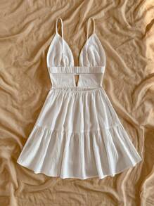 Soleia Urlaubs-Lässig V-Ausschnitt rückenfrei weißes Kleid für den Sommer