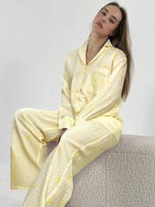 Aloruh Bộ quần áo và áo sơ mi in sọc đỏ trắng mới, phù hợp mặc trong nhà và ngoài trời - Màu vàng - Xem 6