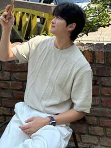 DAZY Men's Textured Knit Pullover Top, Beige, Summer - Beige - View 1