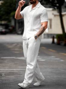 Manfinity RSRT Men's Shirt Set, Top & Pants, Casual & Stylish Everyday Wear - White - View 5