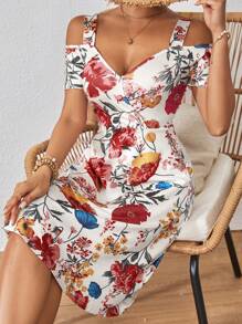 SHEIN VCAY Vestido de fiesta sin mangas de corte evasé con escote en V y calado para mujer
