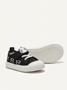 Cozy Pixies 1 双男童熊猫钩环帆布平底休闲运动鞋适合日常穿着，四季皆宜（图案随机） - 黑色 - 查看 7