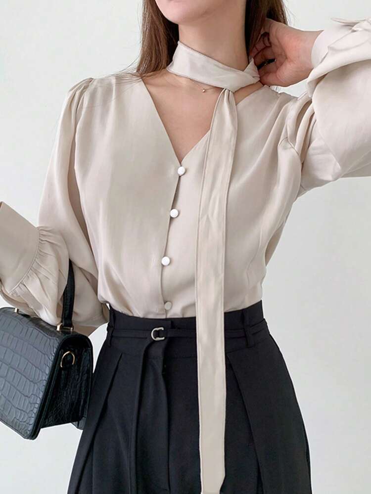 Women's Solid Color Single Breasted Long Sleeve Casual Loose Shirt,Fall Clothes