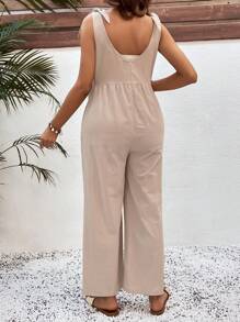 SHEIN Maternity Solid Color Casual Jumpsuit, Stylish And Practical For Daily Wear - Khaki - View 2