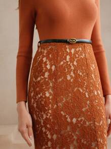 Anewsta Elegant High Waist Floral Lace Patchwork Fishtail Sweater Dress