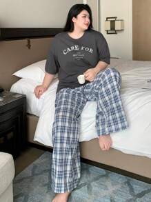 Dazy Plus 2pcs Set Loose Pajama Top And Bottoms, All Season Casual Loungewear - Grey - View 4