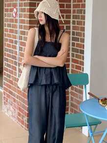 DAZY 2 Stück/Set Damen einfarbiger Jumpsuit mit Spaghettiträgern für Frühling und Sommer