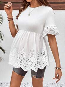 SHEIN Maternity Top Solid Color Short Sleeve, Casual & Fashionable For Daily Wear