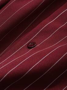 Dazy Plus 加大码常规领条纹宽松长袖衬衫，适合农历新年、春夏秋、秋季女装 - 酒紅色 - 查看 3