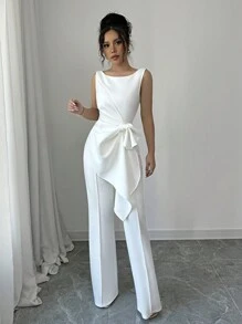 Elenzga Conjunto de top sin mangas y pantalones de pierna ancha, en color blanco elegante, con un ajuste delgado y favorecedor, un conjunto de moda
