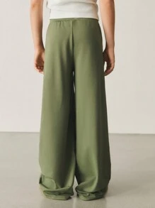 SHEIN 少女寬鬆針織復古高腰寬腿褲 - 軍綠色 - 查看 8