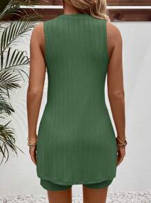 SHEIN 2pcs/Set Maternity Sleeveless Solid Color Top And Shorts Set, Casual And Fashionable For Daily Wear - Green - View 2