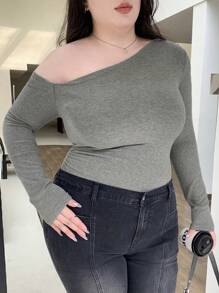 Dazy Plus 纯色修身露肩长袖T恤，春夏秋装