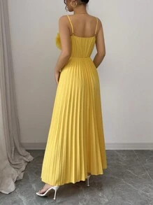 Airlisse French Elegant Elegant Daily Party 3D Floral Gathered Waist A-Line Long Dress Yellow Women's Spring Summer Dress