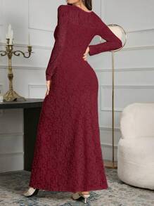 Modelyn 女士优雅白色蕾丝修身长裙长款晚礼服 - 酒紅色 - 查看 6