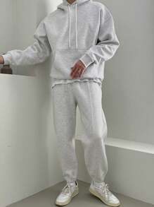 DAZY Conjunto de sudadera gris sólido para hombre de primavera