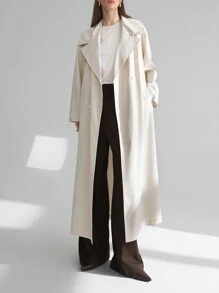 Ontre 2025 女式新款亚麻长款大领长袖风衣，休闲简约风格，适合伊比沙岛、波西米亚风、度假、节日、春季 - 白色 - 查看 6