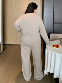 Dazy Plus Ensemble de pyjama à col rond unicolore et ample, vêtements de nuit pour toutes les saisons