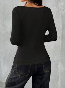 SHEIN EZwear Sudadera negra de mujer de talla grande, casual y de moda para uso diario - Negro - Ver 2