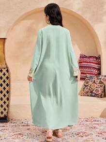 SHEIN Tween Girls Casual V-Neck Super Long Metallic Trim Fringed Loose Dress